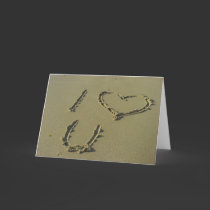I love you - beach sand writing Greeting card cards