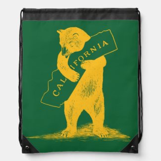 I Love You California--Green and Gold Drawstring Bags