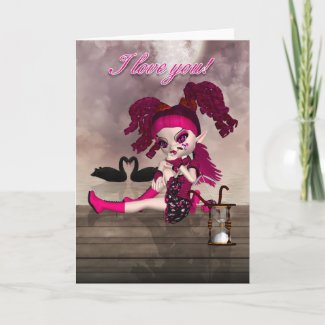 I Love You Card - Gothic Cupid And Swans card