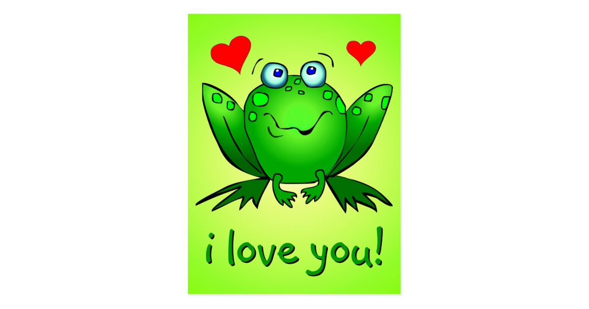 I Love You Cute Green Cartoon Frog Hearts Postcard | Zazzle