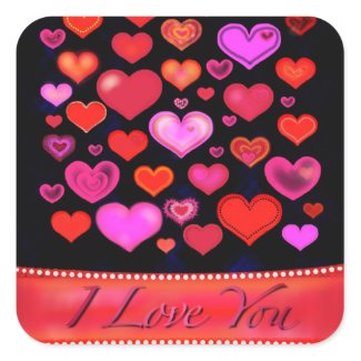I LOVE YOU Gothic pink red hearts drawing sticker