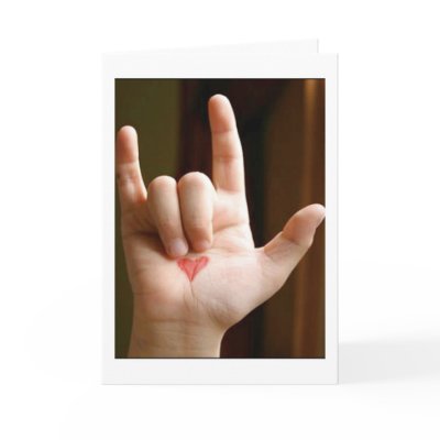 I Love You sign in American Sign Language. I Love You hand has a heart in 