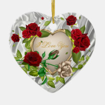 heart, ornament, love, romance, gold, silver.wedding, marriage, anniversary, red, flowers, roses, Ornament med brugerdefineret grafisk design