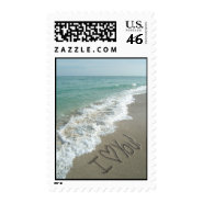 I love you, sand writing on the beach stamp