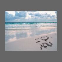 I Love You, Sand Writing on the Beach postcards