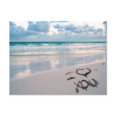 I Love You, Sand Writing on the Beach Postcard by beverlytazangel