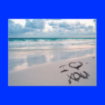 I Love You, Sand Writing on the Beach Postcard