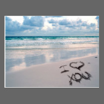 I Love You, Sand Writing on the Beach postcards