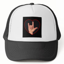 I LOVE YOU SIGN LANGUAGE ON BLACK hats by joyart I LOVE YOU SIGN LANGUAGE ON BLACK hats