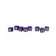 I love you toy blocks in blue shirt