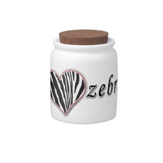 I Love Zebras Striped Heart Zebra Candy Jar