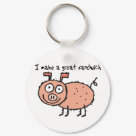 round_keychain - This cute pig, aka future pork, proudly states that I make a great sandwich.  Dont disappoint him, go out and NOM some pork today.: Sizes 