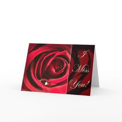 I miss you card with red rose and water drop