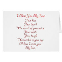 I Miss You, My Love Poem Red on Red Card