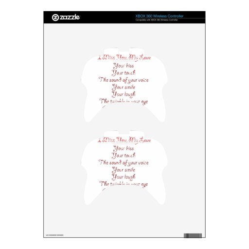 Miss You, My Love Poem Red on Red Xbox 360 Controller Decal