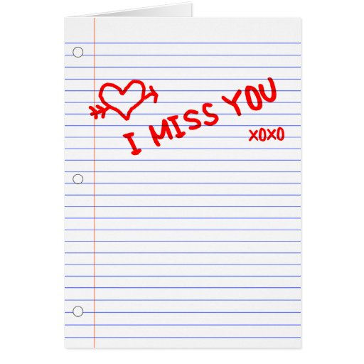 i miss you : notebook paper stationery note card | Zazzle