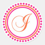 I Monogram (Pink / Orange Dot Circle) Round Sticker