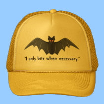"I Only Bite When Necessary." - Bat in Flight hats