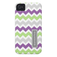 i Phone 4 Lime Plum Chevron Custom Name iPhone 4 Cases