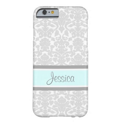 i Phone 5 Blue Gray Damask Custom Name Barely There iPhone 6 Case