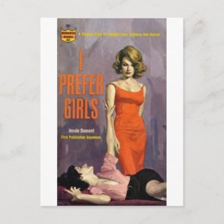 I Prefer Girls - 60s lesbian pulp novel zazzle_postcard