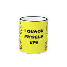 I QUACK MYSELF UP! yellow duck ringer ceramic mug