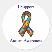 I Support Autism Awareness Round Stickers