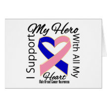 I Support My Hero - Male Breast Cancer Awareness Greeting Card