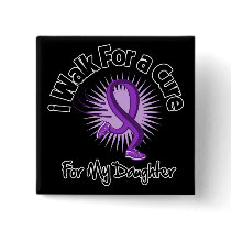 I Walk For My Daughter - Purple Ribbon Pinback Buttons