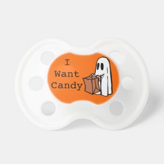 I WANT CANDY Cute Little Ghost with Halloween Bag Baby Pacifier