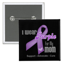 I Wear a Purple Ribbon For My Mom Button