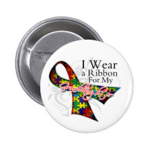I Wear a Ribbon For My Granddaughter - Autism Awar Button
