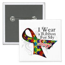 I Wear a Ribbon For My Sons - Autism Awareness Pinback Buttons