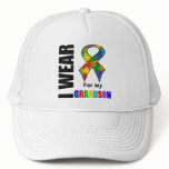 I Wear Autism Ribbon For My Grandson hats