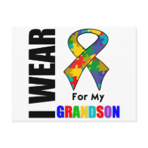 I Wear Autism Ribbon For My Grandson Postcard