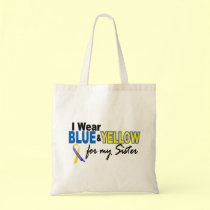 I Wear Blue and Yellow For My Sister Down Syndrome bags