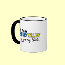 I Wear Blue and Yellow For My Sister Down Syndrome mugs
