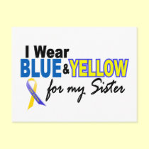 I Wear Blue and Yellow For My Sister Down Syndrome postcards