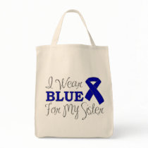 I Wear Blue For My Sister (Blue Awareness Ribbon) Tote Bags