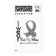 I Wear Brain Cancer Ribbon For My Hero Postage Stamp