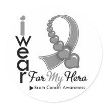 I Wear Brain Cancer Ribbon For My Hero Round Sticker