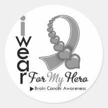 I Wear Brain Cancer Ribbon For My Hero Round Sticker