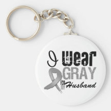 I Wear Gray Awareness Ribbon For My Husband Key Chains