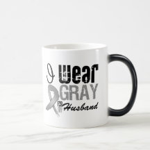 I Wear Gray Awareness Ribbon For My Husband Coffee Mugs