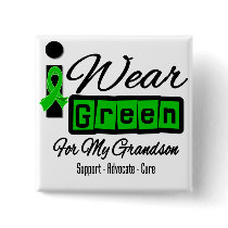 I Wear Green Ribbon (Retro) - Grandson Pinback Button