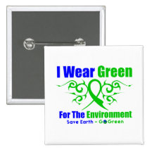 I Wear Green Tribal Ribbon For The Environment Buttons