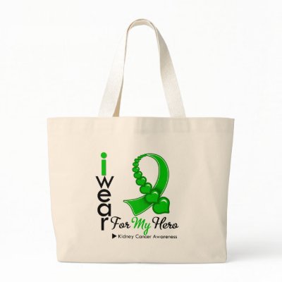I Wear Kidney Cancer Ribbon For My Hero (*Green) tote bags