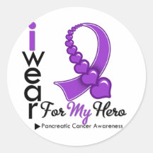 I Wear Pancreatic Cancer Ribbon For My Hero Round Sticker