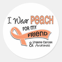 I Wear Peach 42 Friend Uterine Cancer Round Sticker