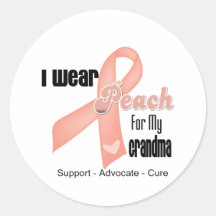 I Wear Peach For My Grandma - Uterine Cancer Round Stickers